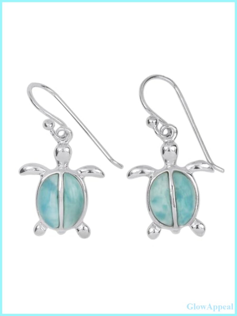 925 Sterling Silver Turtle Dangle Earrings Genuine Larimar Gemstone 28mm Ocean